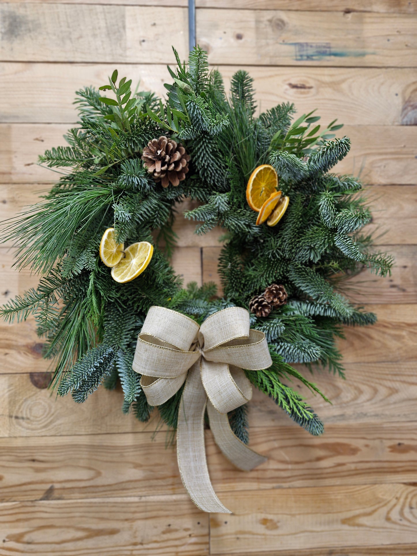Christmas Wreath - Cones and Berries - Choice of ribbon